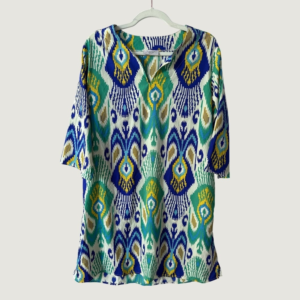 Boho Beach Coverup Split V Neck Tunic Kaftan Resort Beach Cover Up Dress S Lulla - Picture 2 of 10
